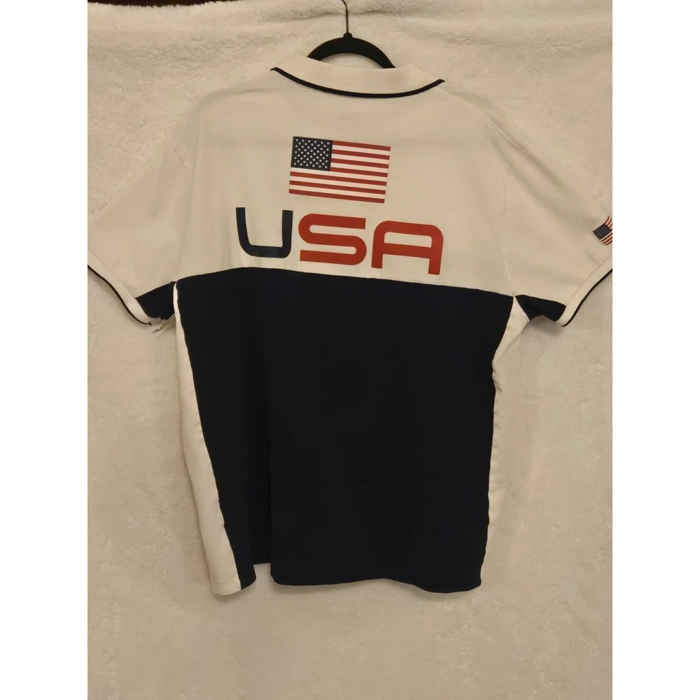 Polo Ralph Lauren Mens XL USA Big Pony Colorblock Slim Fit Polo Shirt White